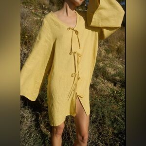Linen Fox S/M Butter Yellow Mini Linen Dress Luise